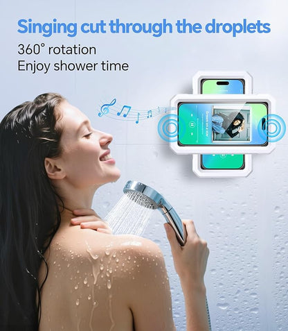Romuto Shower Phone Holder Waterproof【480° Rotation】HD Touch Screen & Anti-Fog phone shower holder, IPX6 Waterproof Clear Sound Bathroom Accessories for iPhone 17 16 Pro Max Air, S25 Ultra, 4-7" Phone