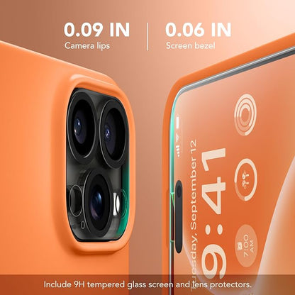 GONEZ Magnetic for iPhone 16 Pro Case, Compatible with MagSafe, [Screen Protector + Camera Lens Protector], Silicone Shockproof Anti-Scratch Protective Phone Case 6.3 inch, Orange
