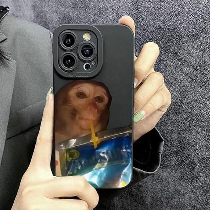 Monkey Phone Case, Funny Monkey Phone Cases, Monkey Drinking Phone Case, for iPhone 16/15/14/13/12/11 Promax (Black B, for iPhone 12Promax)