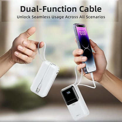 Portable Charger Power Bank Fast Charging,10,000mAh Battery Pack with Built in USB C & Lightning Cable,PD 30W Output for iPhone 17/16/15 Series,LED Display,4 Outputs for Samsung,Android etc