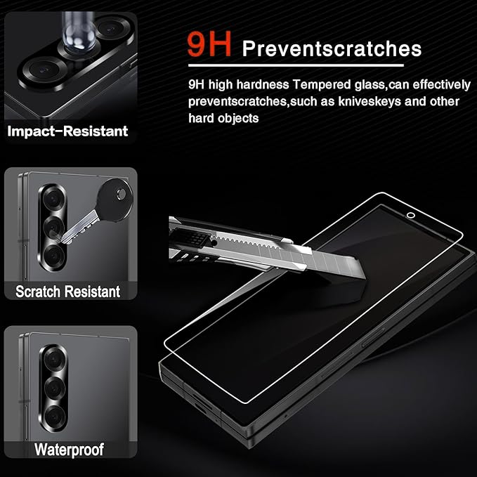 Milomdoi 9 in 1 Screen Protector for Samsung Galaxy Z Fold 7, 3 Inside Flexible Film + 3 Front Tempered Glass + 3 Camera Lens Protector Accessories with Installation Frame, No Bubbles