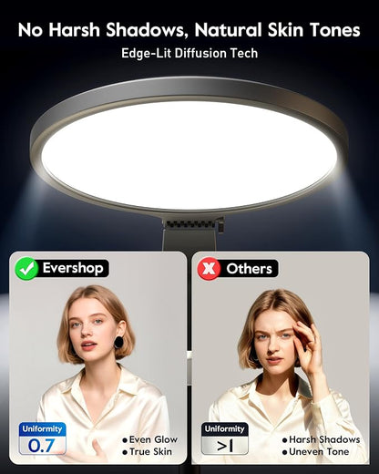 1300 Lumens Ring Light with Stand for Desk, Computer & Laptop – Podcast & Streaming Light with Flexible Phone Holder, CRI 98+ Bright Yet Soft Influencer Light for Video Recording, Conference & Calls