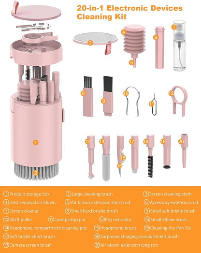 20-in-1 Cleaner Kit for iPhone, Keyboard Cleaner Kit, Laptop Phone Screen Keyboard Cleaning Kit, Electronics Cleaning Tool for MacBook iPad, Brush Tool for Tablet, Cleaning Kit for AirPods, Earbuds