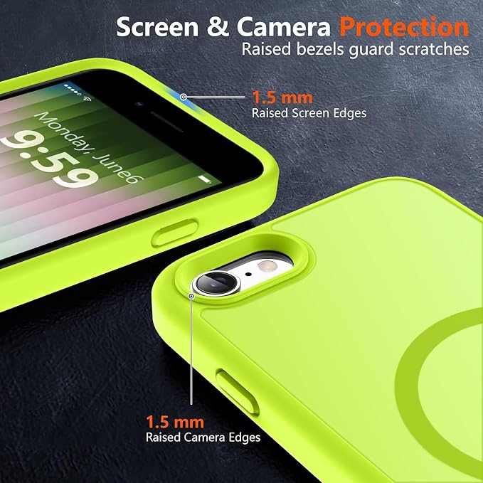MOCCA Strong Magnetic for iPhone SE Case 2022/iPhone SE 2020 Case/iPhone 7 Case/iPhone 8 Case [Compatible with Magsafe] Slim Thin Translucent Matte Protective Cover Phone Case 4.7'', Fluorescent Green