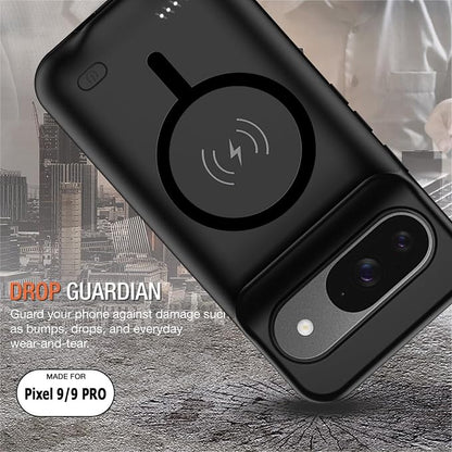 Battery Case for Google Pixel 9/9 Pro, 10000mAh Rechargeable Portable Charging Case with Wireless Charging Compatible for Google Pixel 9/9 Pro (6.3 inch) Extended Battery Pack Charger Cover (Black)