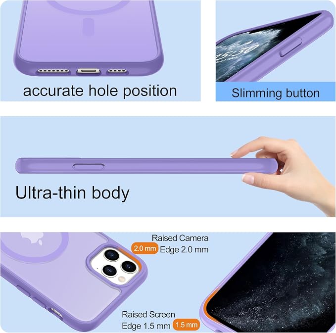 For iPhone 11 Pro Case [Compatible with Magsafe] Translucent Matte Magnetic 11 Pro Phone Case with Screen Protector,SlimThin Shockproof Military Grade Drop Protection Cover for iPhone 11 Pro-purple