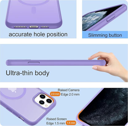 For iPhone 11 Pro Case [Compatible with Magsafe] Translucent Matte Magnetic 11 Pro Phone Case with Screen Protector,SlimThin Shockproof Military Grade Drop Protection Cover for iPhone 11 Pro-purple