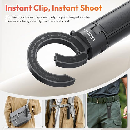 ULANZI MT71 Mini Magnetic Selfie Stick Tripod, Foldable & Lightweight, 180° Tilt, Compatible with iPhone 17-12 Series, with Adhesive Magnetic Ring for Desktop Shooting/Vlog/Selfie