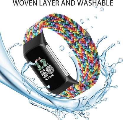 Braided Solo Loop Bands Compatible with Fitbit Charge 6/Charge 5, 3 Pack Adjustable Stretchy Wristbands Soft Woven Nylon Replacement for Fitbit Charge 5/Charge 6 Tracker Smart Watch for Women Men