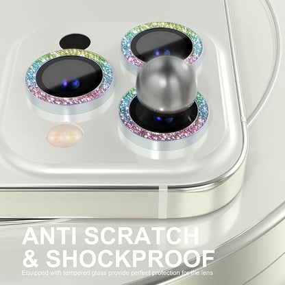Choiche Compatible for iPhone 14 Pro/iPhone 14 Pro Max Camera Lens Protector Bling, 9H Tempered Glass Camera Cover Screen Protector Metal Ring Decoration Accessories (Glitter-Colorful)