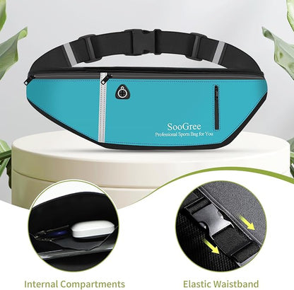 SooGree Slim Running Belt Fanny Pack, Resistant Waist Pack Money Belt Bag for Hiking Cycling Workout, Gym Phone Holder with Adjustable Strap (Blue)