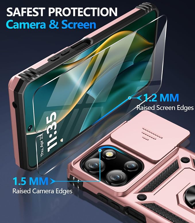 Taisairu for Motorola Moto G 2025/G 2026/G Play 2026 Case with Screen Protector & Slide Camera Lens Cover, Built-in Ring Stand Case for Moto G 2026/G 2025/G Play 2026 (Rose Gold)