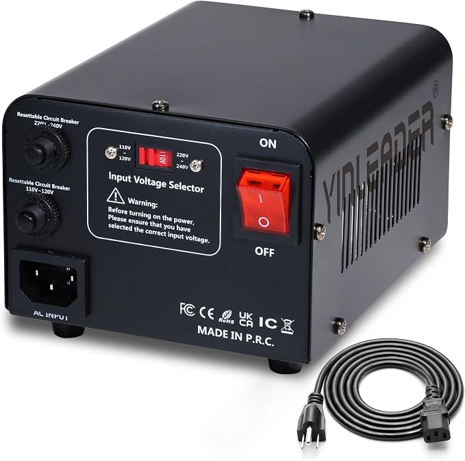Yinleader Voltage Converter 800W Step Up/Down Transformer 110V to 220V | for use European, UK and More Overseas appliances in The US/CA/MX [110V US Power Cord Included Only, No 220V Cord]