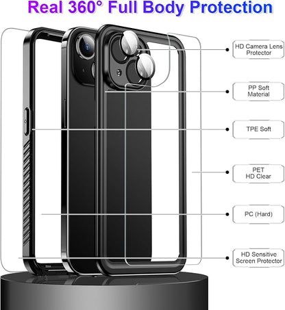 Temdan Compatible with iPhone 14 Case Waterproof, Built-in Screen & Camera Protector IP68 Underwater Full Body 14FT Military Dropproof Shockproof Phone Case 6.1"-Black/Clear