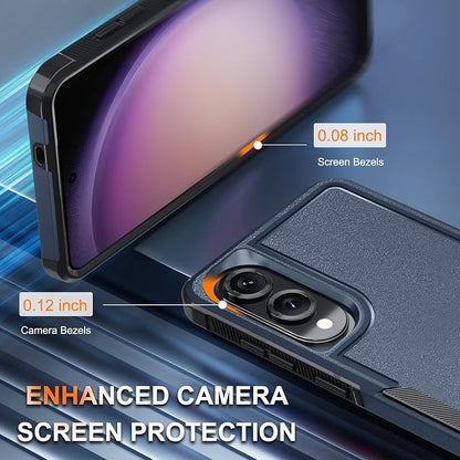 RMOCR Case for Samsung Galaxy S25 Edge, Full Body Heavy Duty Rugged Shockproof Protective Phone Cover with Lanyard Strap, Tempered Glass Screen Protector and Camera Lens Cover, Navy Blue