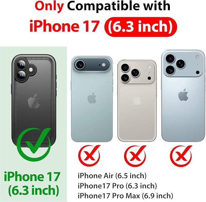 SPORTLINK for iPhone 17 Waterproof Phone Case - Built in Screen Protector/Shockproof/Military Rugged Dropproof/Dustproof/Heavy Duty, 360 Full Body, Protective Cover for iPhone 17 6.3 inch Black