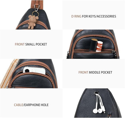 Leresas Sling Bag for Women Crossbody Fanny Cross Body Handbag Sling Purse Vegan Leather Trendy Gifts Travel Shoulder Bag Anti Theft Brown/Black
