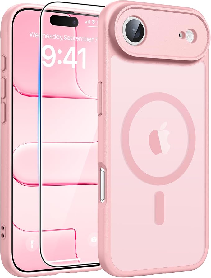 FNTCASE for iPhone Air Case: [Compatible with Magsafe] Translucent Matte Cases with [Full Camera Protection] [Screen Protector] Military Grade Shockproof Protective Phone Cover - Light Pink