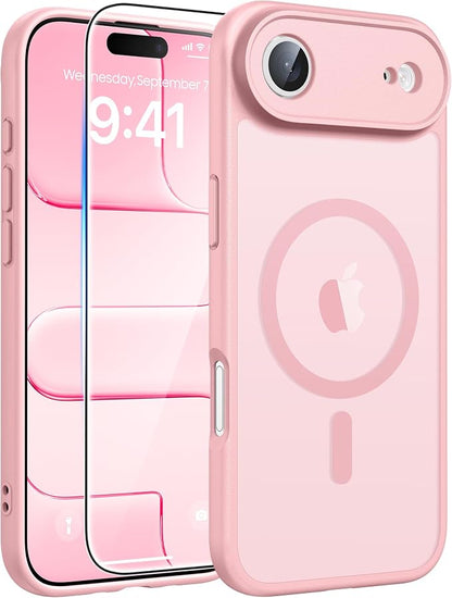 FNTCASE for iPhone Air Case: [Compatible with Magsafe] Translucent Matte Cases with [Full Camera Protection] [Screen Protector] Military Grade Shockproof Protective Phone Cover - Light Pink