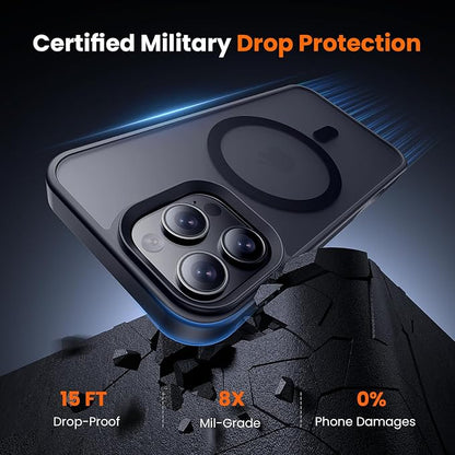 Case for iPhone 16 Pro Matte Black | 3 in 1, with MagSafe, Screen Protector*1, Camera Lens Protector*1, Skin Feeling Back Cover, Military-Grade Protection