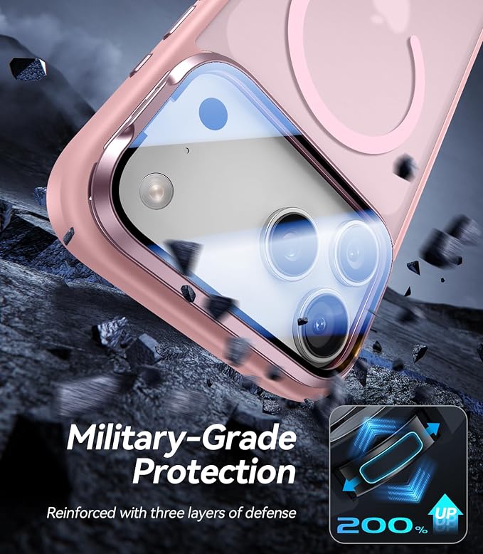 [Upgraded Full Camera Protection] for iPhone 17 Pro Max Case with Camera Cover Stand [Fit for MagSafe][10FT Mil-Grade Protection] Translucent Magnetic iPhone 17 Pro Max Phone Case, Pink