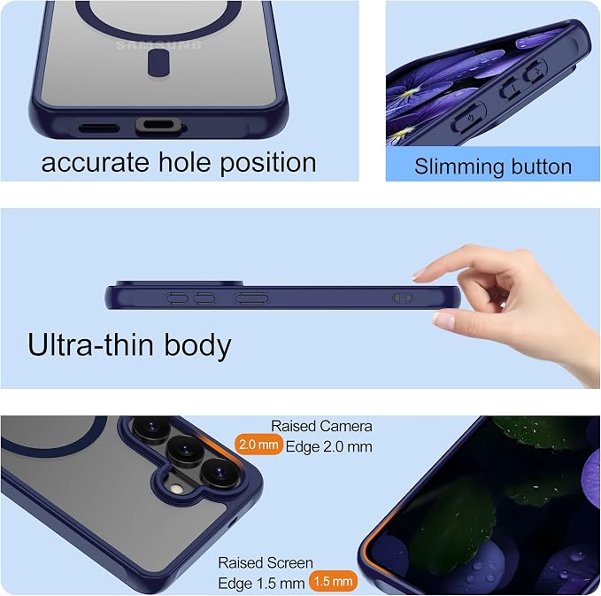for Samsung Galaxy S26 Phone Case : S26 Case [Mag-Safe Fit] with HD Screen Protector, Samsung S26 Case Matte Translucent Soft-Touch Skin & Full Body Protection Cell Phone S 26,Blue