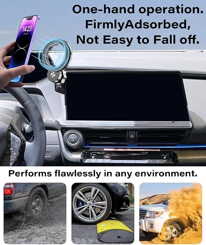 Car Phone Holder for Toyota Prius 2023 2024 2025 2026 Accessories Apply to 12.3 Inch Touch Screen Fixed Clip Magnetic Cell Phone Mount Hands-Free 360 Degree Rotation