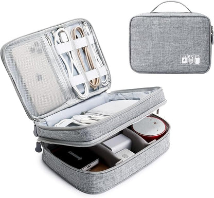mygreen Electronic Accessories Organizer Bag, Waterproof Double Layer Travel Storage Case with Adjustable Padded Dividers, Portable Hard Pouch for Cables, Charger, Power Bank, Phone, Hard Drive Gray