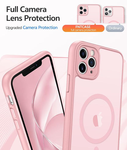 FNTCASE for iPhone 11 Pro Max Case, Fit for Magsafe, Full Camera Protection | Translucent Matte Magnetic Phone Back, 14FT Military Grade Drop Proof, Slim Shockproof Protective Cover, Light Pink