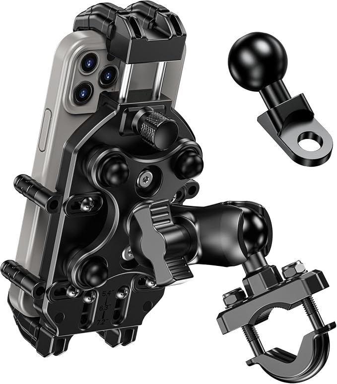 BRCOVAN Motorcycle Phone Mount Holder with Vibration Dampener & High-Speed Secure Lock, Adjustable Handlebar Cellphone Clamp for Bike Bicycle Scooter ATV, Fit 5.4-7.2'' Smartphone, Big Phone Friendly
