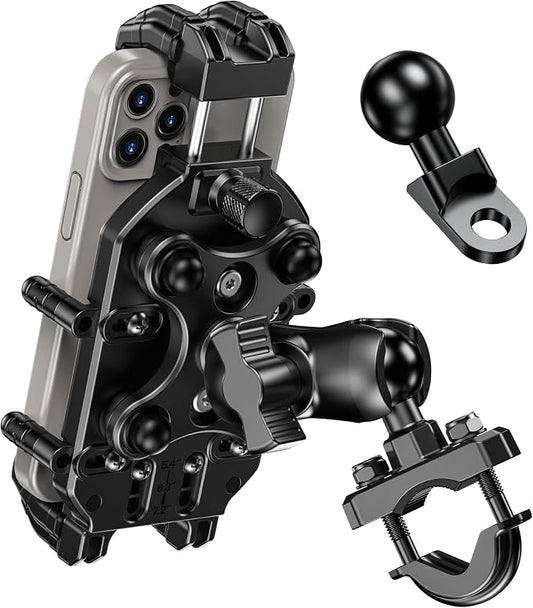 BRCOVAN Motorcycle Phone Mount Holder with Vibration Dampener & High-Speed Secure Lock, Adjustable Handlebar Cellphone Clamp for Bike Bicycle Scooter ATV, Fit 5.4-7.2'' Smartphone, Big Phone Friendly
