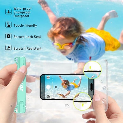 JOTO 2 Pack Large Waterproof Phone Pouch Bag, IPX8 Big Underwater Dry Bag with Lanyard for iPhone 17 Air 16 15 14 Plus Pro Max, Galaxy S24 S23 Ultra, Airpods Cash Credit Card Essentials -Black & Green