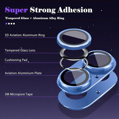 Camera Lens Protector for iPhone 16 / iPhone 16 Plus Camera Lens Protector [Strong Adsorption] [Not Easy to Break] Metal Tempered Glass Rear Camera Screen Cover - Blue