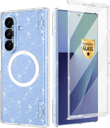 Btscase for Samsung Galaxy Z Fold 8 Ultra Case,Built in Front Screen Protector,[Compatible with MagSafe] Marble Hard PC Slim Shockproof Full Body Drop Protective Case for Z Fold 8 Ultra, Clear Glitter
