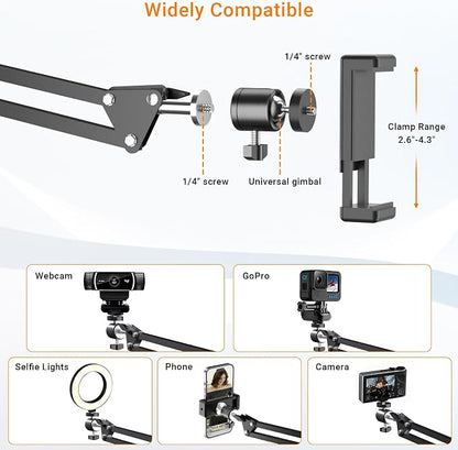 Tall Overhead Camera Mount, High Desk Phone Tripod Mount for Video Recording, Content Creator Essential Compatible with iPhone Compact Cam for Live/YouTube/TikTok