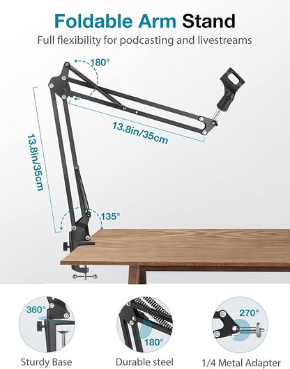 InnoGear Webcam Stand, Boom Arm Mount Stand for Logitech Webcam BRIO 4K C920 C920S C922 C922x C925e C930 NexiGo N60, 1/4"-3/8" and 3/8"-5/8" Screw for Blue Yeti Snowball Yeti Nano and Other Mics