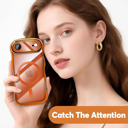 Misscase for iPhone Air Case with Privacy Screen Protector,Compatible with MagSafe,Cute Wave Frame Anti-Scratch Case with Camera Lens Protector Plating Bling Case for iPhone 17 Air Orange
