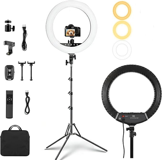 18" Professional LED Ring Light Kit with Tripod,CRI≥95, 3000K-6000K Adjustable Brightness & Color Temp, Includes Phone Holder & Remote for Live Streaming, YouTube, TikTok, Photography, Makeup