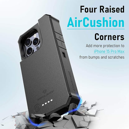 ZEROLEMON RuggedJuicer Battery Case for iPhone 15 Pro Max Black | 10000mAh, Battery Charger, 18W Fast Charging Power, Extended Battery Charger, with Rugged Cover