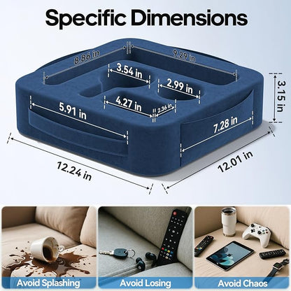Couch Cup Holder Pillow, Sofa and Bed Caddy for iPad, Kindle, Switch, Game Controller, Remotes, Phones, Small-Sized Cup and Drink Holder for Couch, Bed, Desk, Car, Beach, Bathroom Cup Holder, Blue