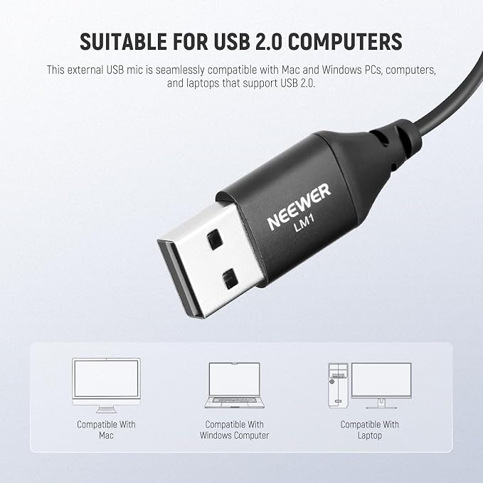 Neewer USB A Lapel Microphone, Plug & Play Mini Omnidirectional Clip On Lavalier Mic 2m Cable for USB 2.0 Mac Windows PC Laptop Computer YouTube Skype Podcast Gaming Vlog Video Conferencing, LM1