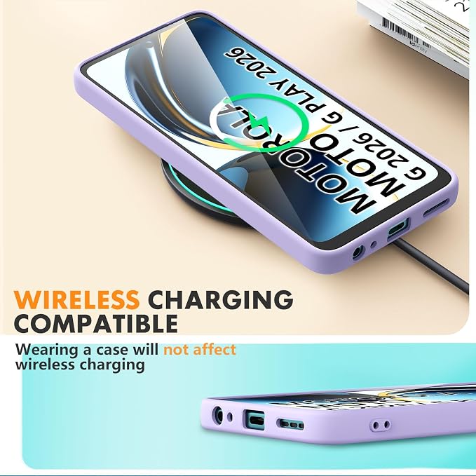 for Motorola Moto G 2026/G Play 2026 Case, 2 Pack Tempered Glass Screen Protectors, Soft TPU Liquid Silicone Shockproof Gel Cover-Light Lilac