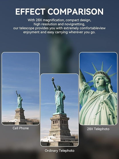 MIAO LAB 28X HD Telephoto Lens for iPhone/Samsung/Android, High Power Telephoto Camera Lens with Universal Clip Compatibility Most Smartphone