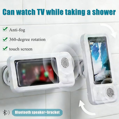 2026 Waterproof Phone Holder for Shower with Bluetooth Speaker,360° Rotatable Mount with Volume Adjustment Button,Shower Phone Holder Waterproof for 4" - 7" Cell Phone