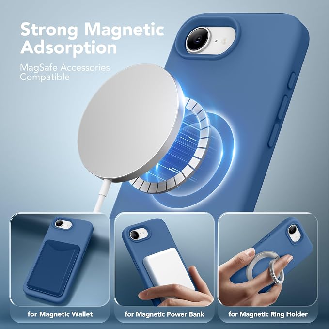 Magnetic for iPhone 17e/iPhone 16e Case, Compatible with MagSafe, [Soft Anti-Scratch Microfiber Lining] Slim Silicone Shockproof Protective Phone Case for iPhone 17e/16e 6.1", Lake Blue