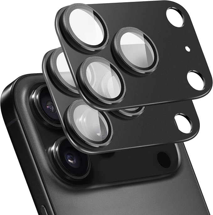 2-Pack Shatterproof Camera Lens Protector for iPhone 17 Pro |AR Tempered Glass Strong Adsorption Metal Camera Cover Screen(Black)