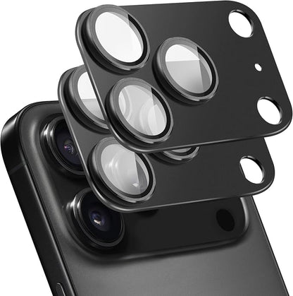 2-Pack Shatterproof Camera Lens Protector for iPhone 17 Pro Max |AR Tempered Glass Strong Adsorption Metal Camera Cover Screen(Black)