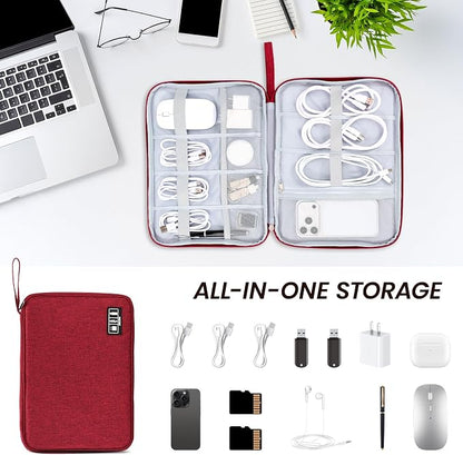 Large Slim Cable Organizer Travel Case, Single-Layer Electronic Accessories Pouch for Chargers, Cords, Power Bank, Mouse and SD Cards, 12.6 x 9.45 x 1.57 Inches