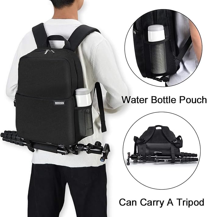 CADeN Camera Backpack Bag with 14" Laptop Compartment Waterproof, DSLR/SLR Mirrorless Camera Case for Travel Daily Photography, Compatible for Canon Sony Nikon Camera and Lens with Tripod Straps