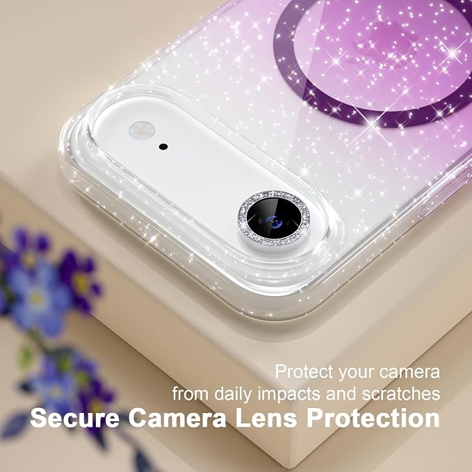 Choiche Magnetic for iPhone 17 Air Case Compatible with MagSafe, Women Cute Glitter Sparkly Phone Case with Diamond Camera Lens Protectors, Military-Grade Drop Protection 6.5" (Clear/Purple)